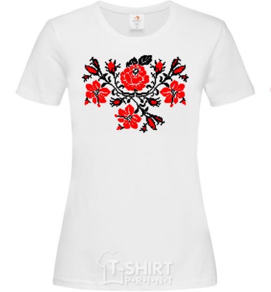 Женская футболка Квіти вишиванка чб Белый фото