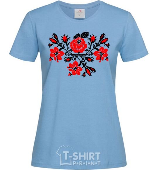 Женская футболка Квіти вишиванка чб Голубой фото