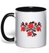 Mug with a colored handle Flowers embroidery b/w black фото