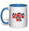 Mug with a colored handle Flowers embroidery b/w royal-blue фото