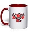 Mug with a colored handle Flowers embroidery b/w red фото