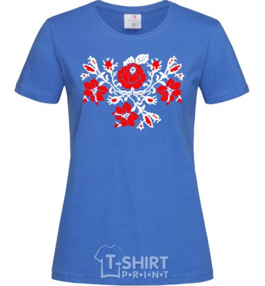 Женская футболка Квіти вишиванка чб Ярко-синий фото