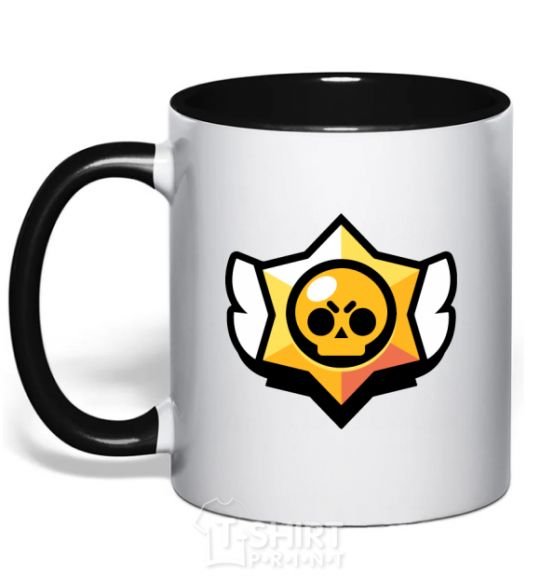 Mug with a colored handle Brawl Stars logo black фото