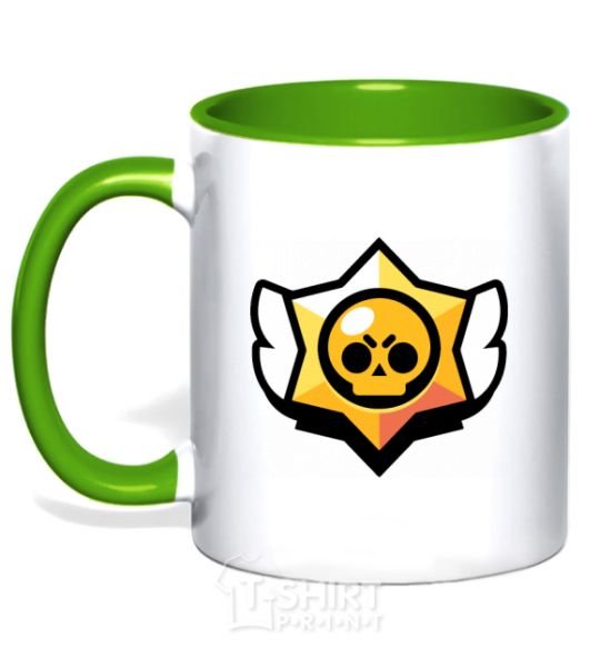 Mug with a colored handle Brawl Stars logo kelly-green фото