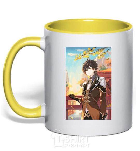 Mug with a colored handle Genshion impact Zhongli yellow фото