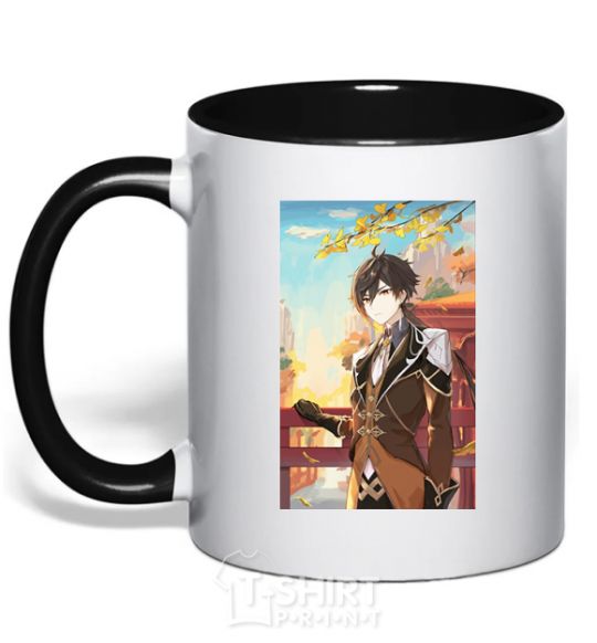 Mug with a colored handle Genshion impact Zhongli black фото