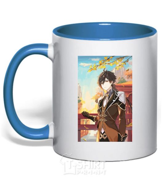 Mug with a colored handle Genshion impact Zhongli royal-blue фото