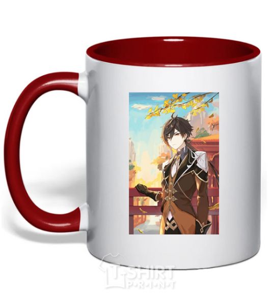 Mug with a colored handle Genshion impact Zhongli red фото