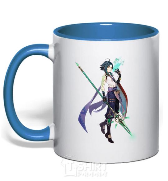Mug with a colored handle Genshion's impact on Xiao royal-blue фото