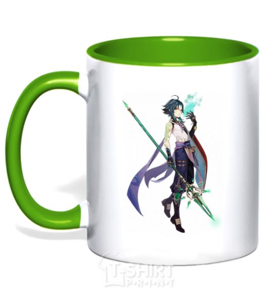 Mug with a colored handle Genshion's impact on Xiao kelly-green фото