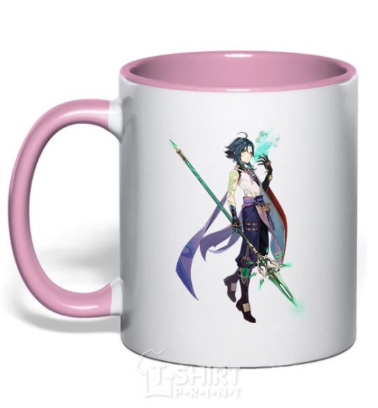 Mug with a colored handle Genshion's impact on Xiao light-pink фото