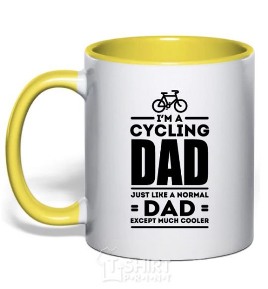 Mug with a colored handle Im a cycling Dad yellow фото
