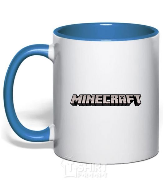 Mug with a colored handle Minecraft logo 3d royal-blue фото