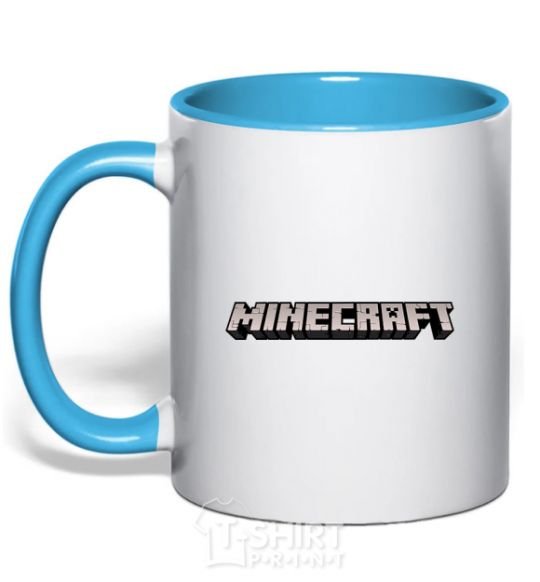 Mug with a colored handle Minecraft logo 3d sky-blue фото