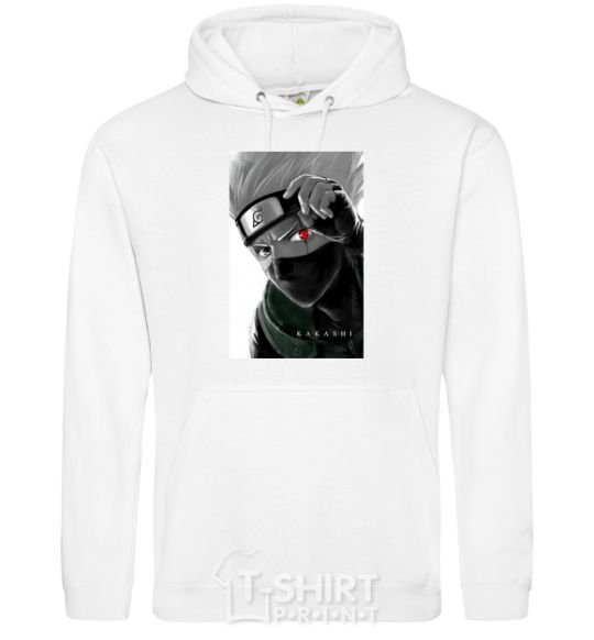 Men`s hoodie Naruto Kakashi b&w White фото