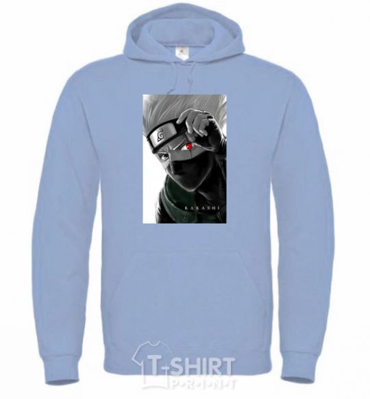 Men`s hoodie Naruto Kakashi b&w sky-blue фото