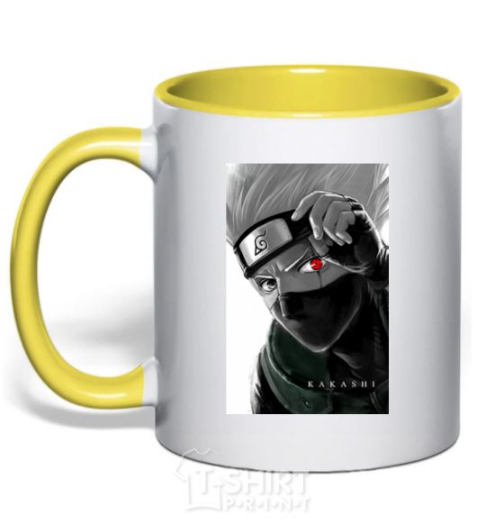 Mug with a colored handle Naruto Kakashi b&w yellow фото