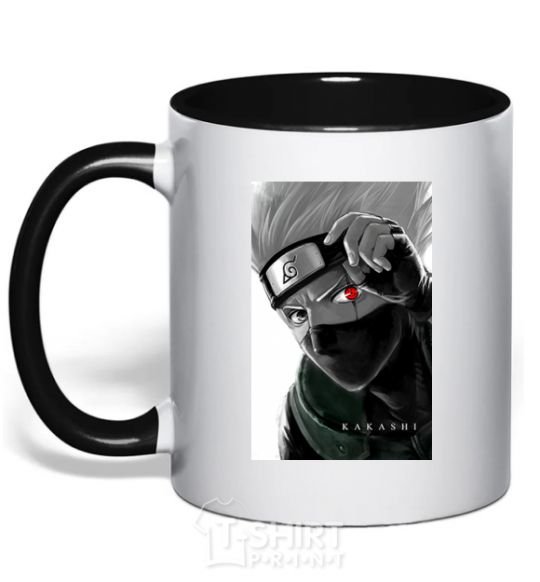 Mug with a colored handle Naruto Kakashi b&w black фото
