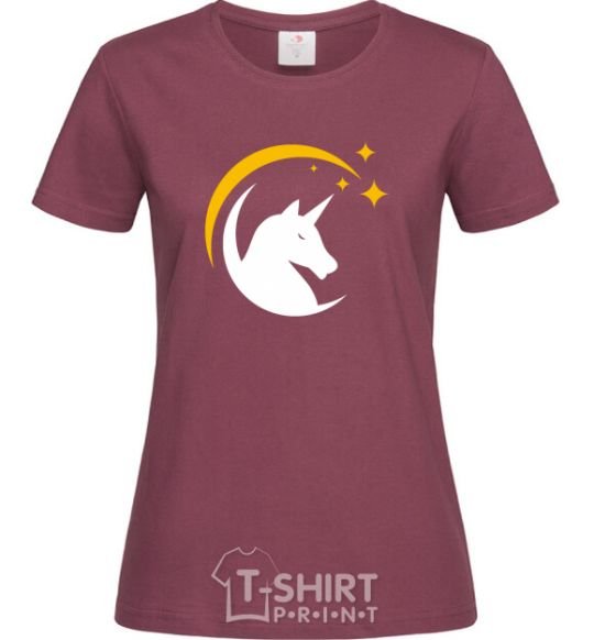 Women's T-shirt Unicorn moon burgundy фото