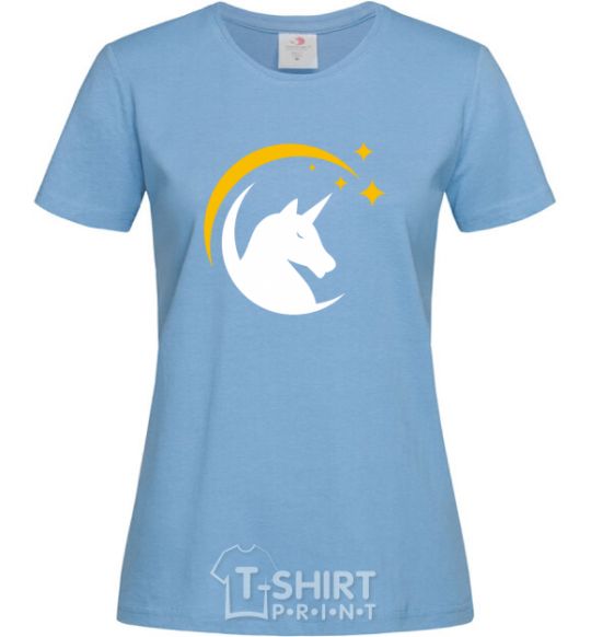 Women's T-shirt Unicorn moon sky-blue фото