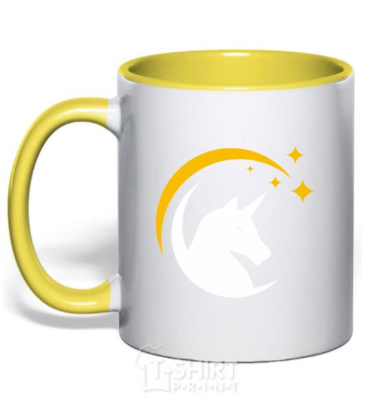 Mug with a colored handle Unicorn moon yellow фото