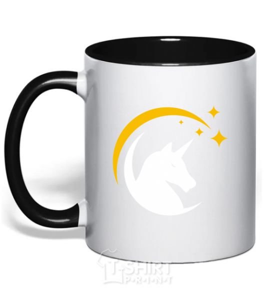 Mug with a colored handle Unicorn moon black фото