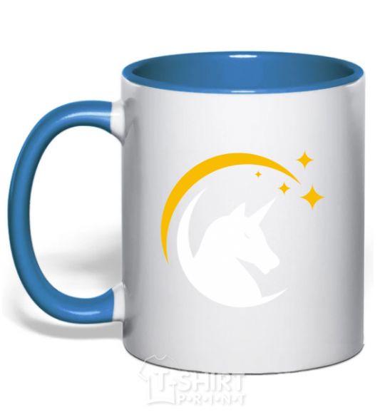 Mug with a colored handle Unicorn moon royal-blue фото