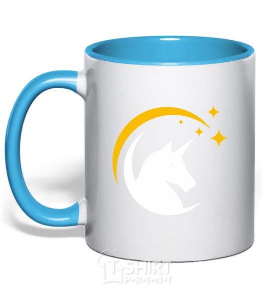 Mug with a colored handle Unicorn moon sky-blue фото