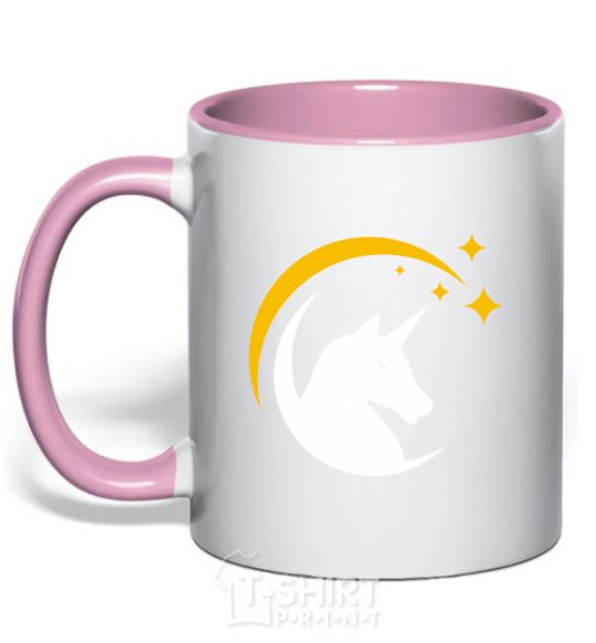 Mug with a colored handle Unicorn moon light-pink фото