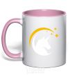 Mug with a colored handle Unicorn moon light-pink фото