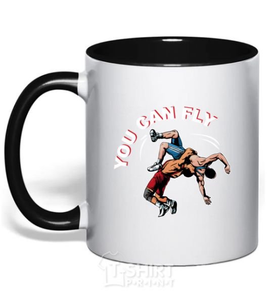 Mug with a colored handle You can fly black фото
