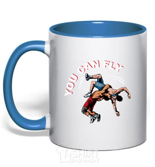 Mug with a colored handle You can fly royal-blue фото