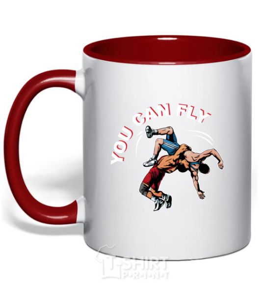 Mug with a colored handle You can fly red фото