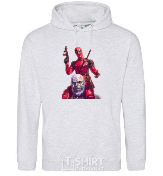 Men`s hoodie Deadpool and Thanos sport-grey фото