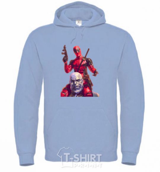 Men`s hoodie Deadpool and Thanos sky-blue фото