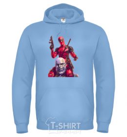 Men`s hoodie Deadpool and Thanos sky-blue фото