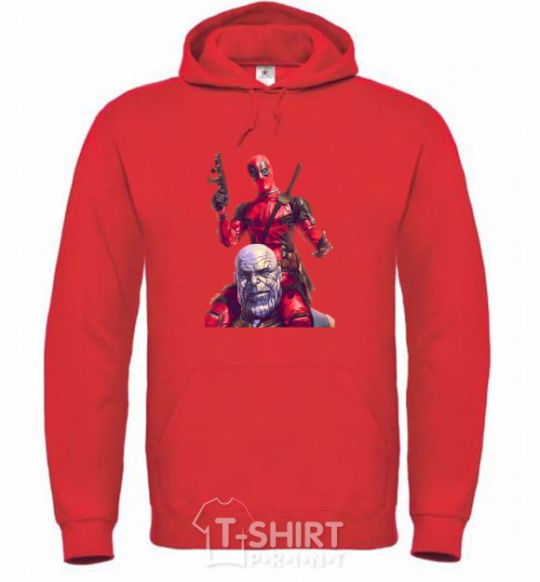 Men`s hoodie Deadpool and Thanos bright-red фото