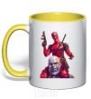 Mug with a colored handle Deadpool and Thanos yellow фото