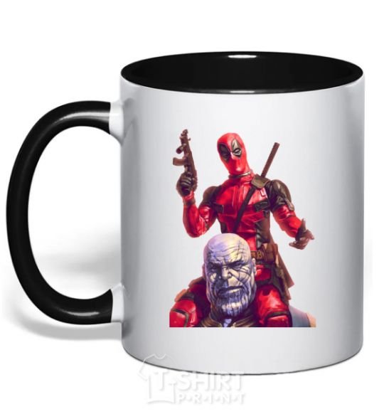 Mug with a colored handle Deadpool and Thanos black фото