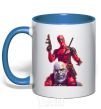 Mug with a colored handle Deadpool and Thanos royal-blue фото