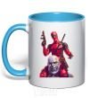 Mug with a colored handle Deadpool and Thanos sky-blue фото