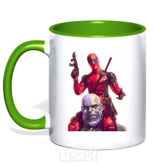 Mug with a colored handle Deadpool and Thanos kelly-green фото