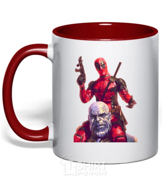 Mug with a colored handle Deadpool and Thanos red фото