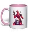 Mug with a colored handle Deadpool and Thanos light-pink фото