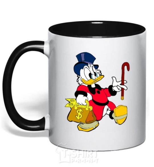 Mug with a colored handle Scrooge with the money black фото