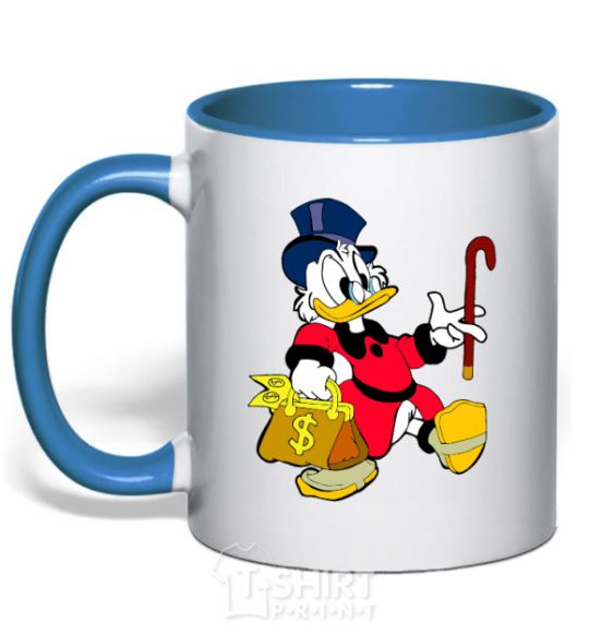 Mug with a colored handle Scrooge with the money royal-blue фото