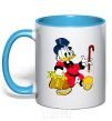 Mug with a colored handle Scrooge with the money sky-blue фото