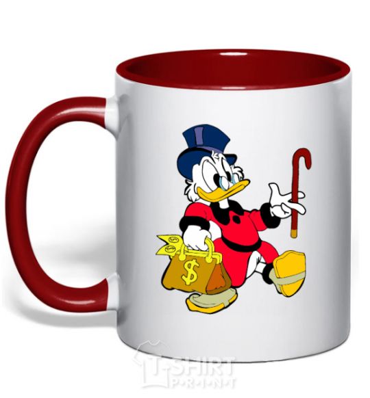 Mug with a colored handle Scrooge with the money red фото