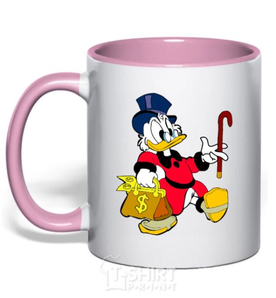 Mug with a colored handle Scrooge with the money light-pink фото