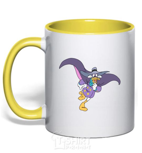 Mug with a colored handle Black cloak yellow фото